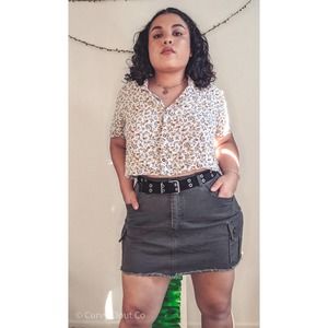 Floral Button Down Crop Top| Size L